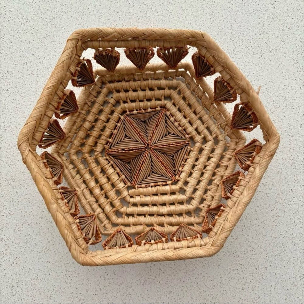 Vintage Hand Woven 6 Sided Star Design Basket Boho